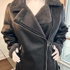 Aviator Style- Womens Faux Leather Jacket with shearling lining
